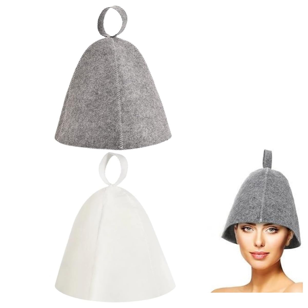 Chapeau de Sauna en Feutre Anti-chaleur Respirant pour Homme Femme, Gris et Blanc