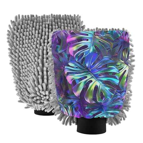 IOACIY Absorbent Microfiber Car Wash Drying Mitts, 2 Pack, Scratch-Free & Lint-Free, Rich Foam, Highly Absorbent, Double Sided, Wash Mitt Perfect for Car Washing, L, Leaf (6)