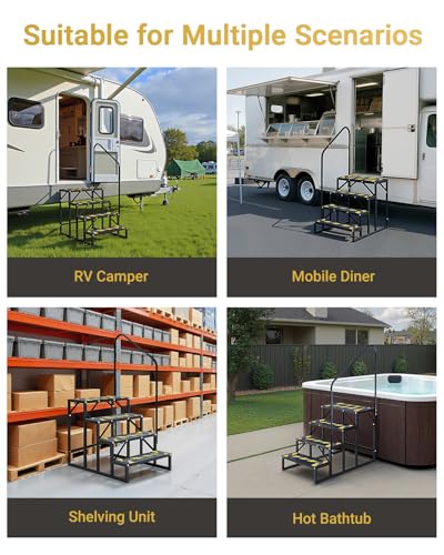 Image of RV Mobile Home Steps with Handrail, 4-Step Camper Entry Stairs