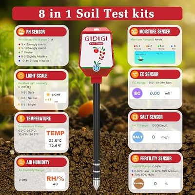 Soil pH Meter Smart Soil Moisture Meter with App Control Digital Soil Test Kit for Plants pH Sunlight Intensity Fertility pH EC Salt Soil Thermometer Humidity Moisture Meter for Garden Lawn Farming
