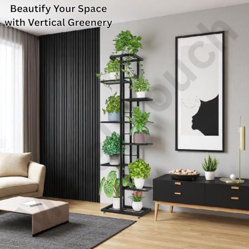 Image of MetalTouch Multi-Tiered Metal Flower Pot Stand - Indoor 6 Layer Tier Iron Plant Pot Display Plant Pot Holder Tall Plant Flower Shelf for Living Room Balcony Living room & Court Garden (9 Pot Black)