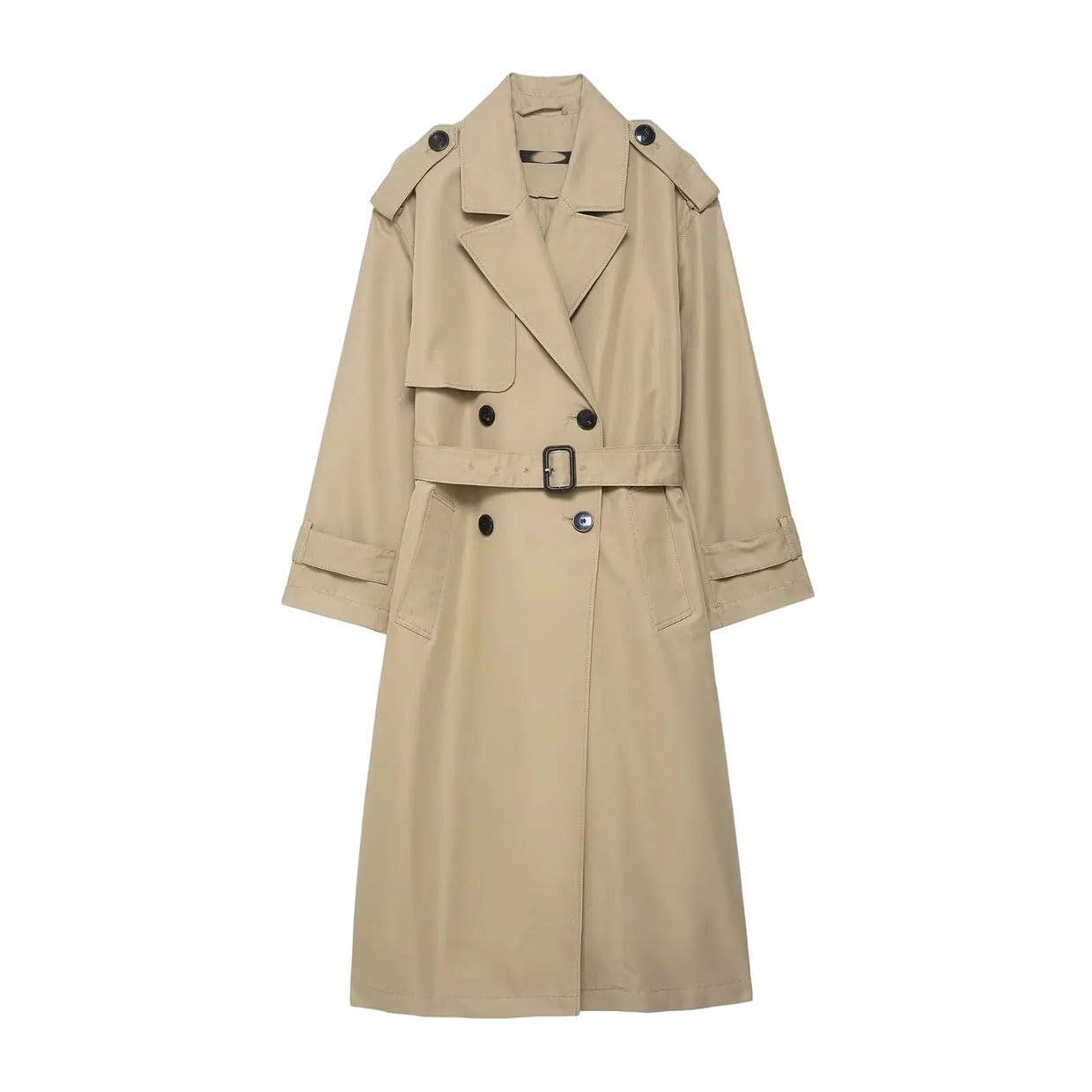 Womens Casual Long Sleeves Lapel Belted Coat Lady Long Solid Color Trench Coat