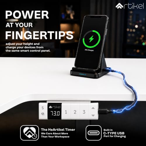 Image of Artidesk Pisthol Electric Height Adjustable Standing Desk L-Shaped Sit Stand Office Gaming Table for Home 140x85cm | USB-C | LED Display | 3 Memory Presets | Timer | Anti-Collision | 80kg Capacity