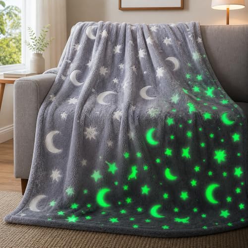 Toy Imagine Glow Blanket for Kids 3–10 Years 150 x 120 cm Glow in The Dark Blanket Soft Flannel Fleece Throw Soft Cozy Warm All Season Blankets for Boys and Girls Gift (Assorted Design Grey)