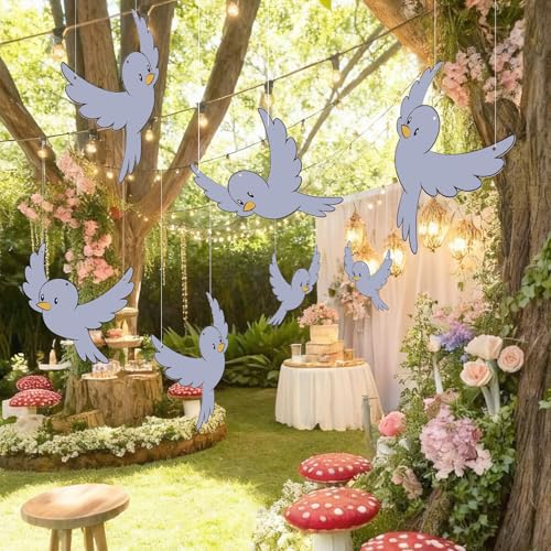 Weekgrat 25 Pcs Princess Gray Party Decor Princess Theme Party Favors Blue Bird Hanging Ornament 11.81 Inch Bluebird Paper Cutouts for Craft Home Birthday Supplies