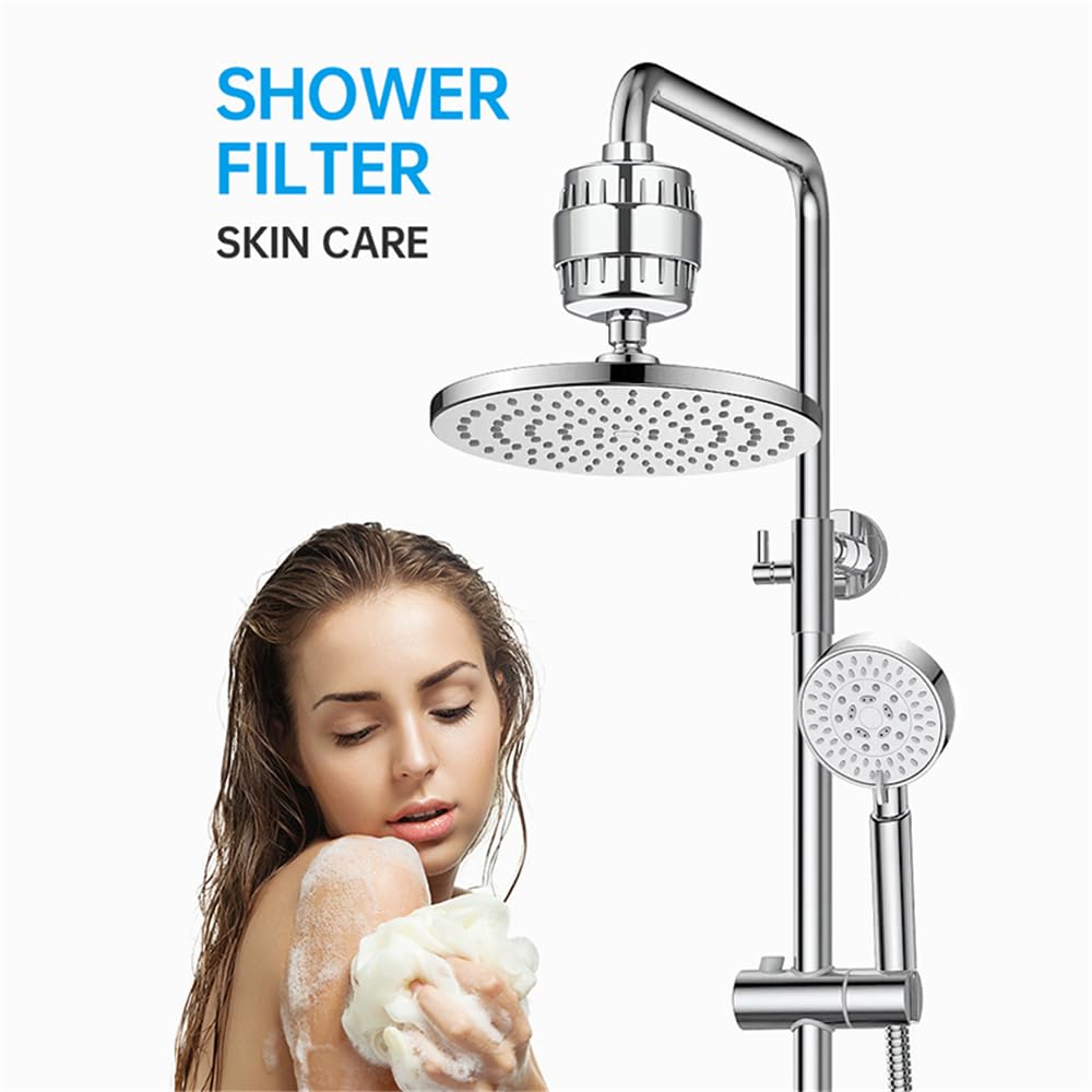 Filtro de ducha universal de 20 etapas, de alto rendimiento, con cartucho multietapa reemplazable, utilizado para agua dura en cocinas y baños domésticos, eliminación de cloro y fluoruro, cromo pulido