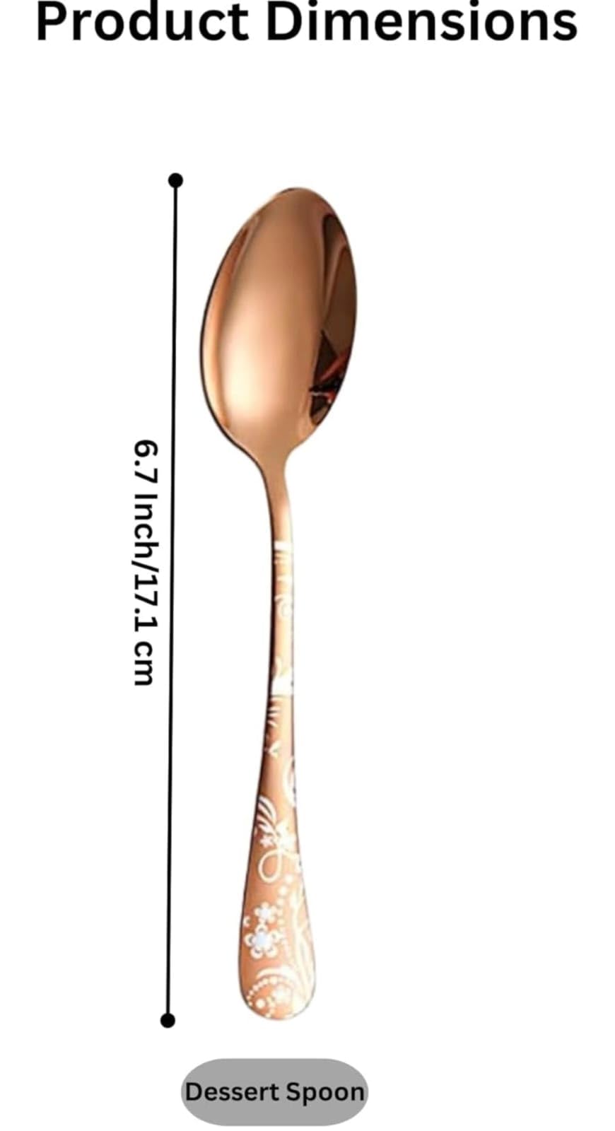 Shipnetic Classy Rose Gold Silverware Dessert Spoons with Floral Printed Handle | 5-Piece Premium Stainless Steel Flatware Set | Dishwasher Safe Cutlery Set for Home, Restaurant & Gifting 1
