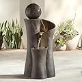 Modern Sphere Curve Zen Outdoor Floor Bubbler Water Fountain 39 1/2" High with LED Light Cascading for Garden Patio Yard Deck Home Lawn Porch House Relaxation Exterior Balcony - John Timberland