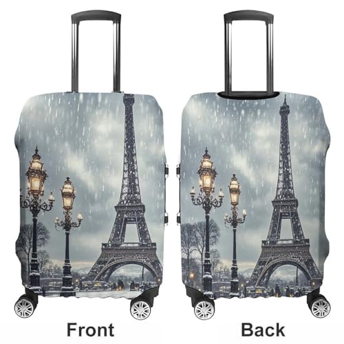 Eiffel Tower Winter Rainy Luggage Cover, Elastic Luggage Protector Fits 19-32in Suitcases, Washable & Anti-Scratch Suitcase Cover for Men Women XL3