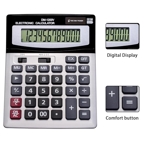 12-stelliger Tischrechner mit großem LCD-Display und empfindlicher Taste, dualer Solarenergie und Akku, Standardfunktion für Büro (YE1200v) – Bild 6