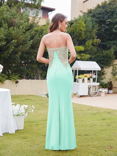 Image of Prom Dress for Women 2025 Gold Lace Applique Long Sheer Illusion Mermaid Formal Dresses Evening Gown