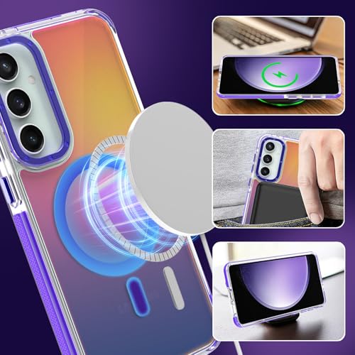 Image of Magnetic Case for Samsung Galaxy S23 FE 5G [Compatible with Magsafe] [Cute Fashion Fluorescent Design] [1 Screen Protector] Slim Translucent Matte Case for Galaxy S23 FE 5G 6.4 inch, Purple