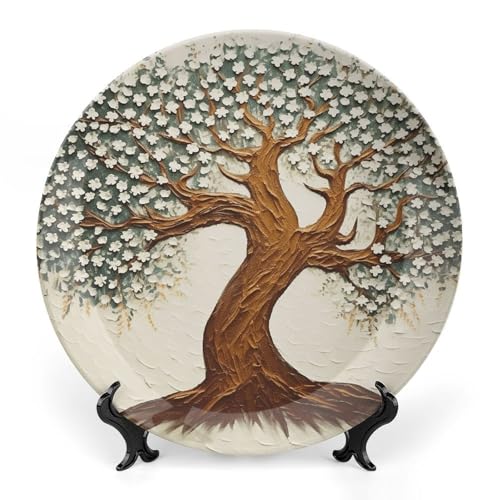 Plato decorativo de porcelana 6 pulgadas con diseño de árbol miniatura 1