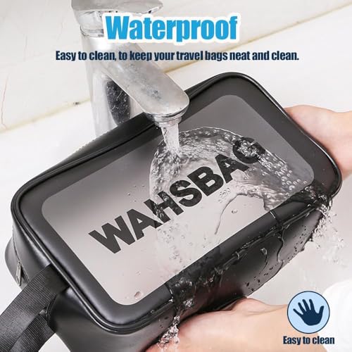 Image of Gritty Wash Bag Pouch for Travel Kit Toiletry Bag Cosmetic Bag Make Up Box for Brushes,Accessories with Handle,Large Capacity Translucent Waterproof Travel Storage Small Size 25X16X10 (Black)