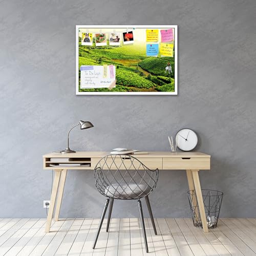 Image of ArtzFolio Tea Plantations, Munnar, Kerala | Bulletin Board Notice Pin Board | Vision Soft Board Combo with Thumb Push Pins & Sticky Notes | White Frame | 24 x 16 inch (61 x 41 cms)