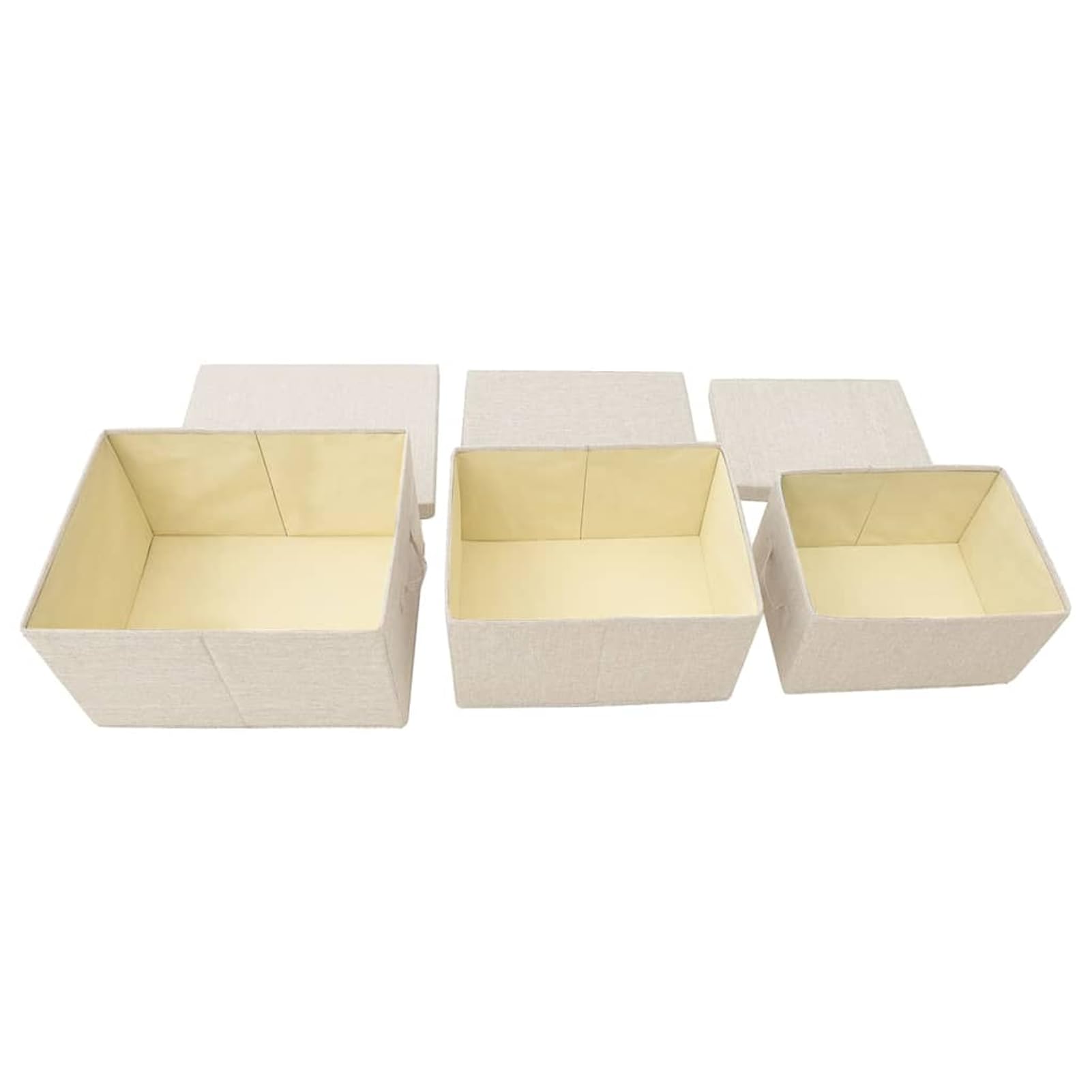 Faltbare Aufbewahrungsboxen Set aus Stoff, 3 Größen, Cremefarben, 45x34x25 cm / 40x30x22 cm / 35x26x19 cm, für Spielzeug, Kleidung und Bücher im Schrank 332920