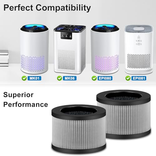 Image of 2 Pack MK01 MK06 Air Filter Replacement Compatible with Aroeve MK01 MK06, ToLife TZ-K1 and Kloudi DH-JH01 Filter, Smoke Remover Version, Grey
