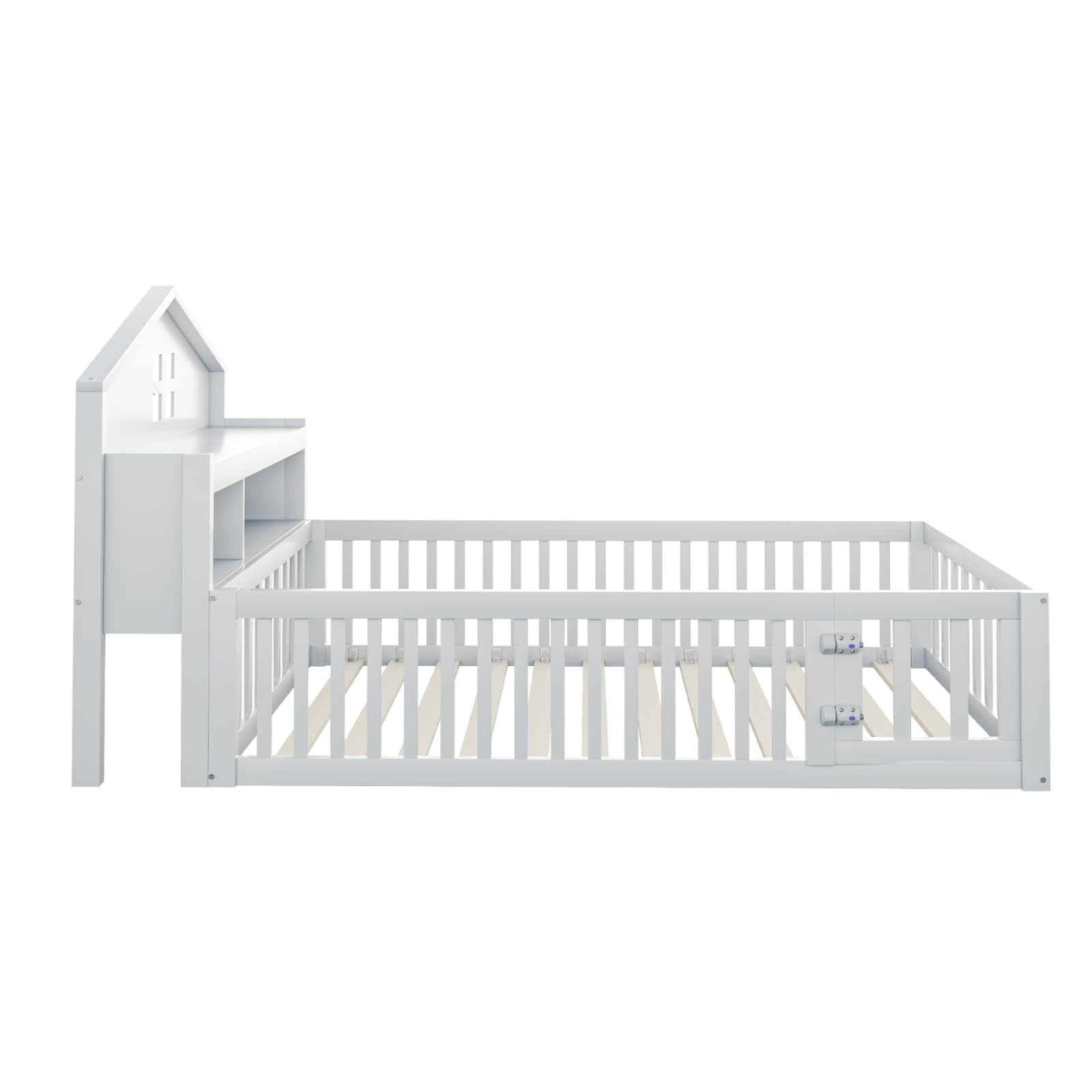 KOMHTOM Lit Enfant en Bois, Lit de Jour, avec Tête de lit avec Rangement, Tableau à Dessin, Barrière de Sécurité et Porte(sans Matelas) (Blanc, 90 x 200CM)