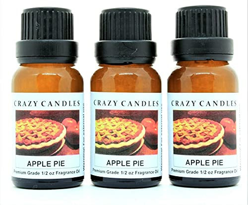 Crazy Candles Apple Pie (Made in USA) 3 Bottles 1/2 FL Oz Each (15ml) Premium Grade Scented Fragrance Oil Milder Scent