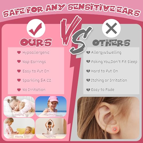 Jstyle Hypoallergenic Earrings for Girls Women Surgical Stainlee Steel Earrings for Sensitive Ears Screw Back Earrings Set Cute Hoop Earrings for Girls Kids Earrings Toddler Earrings Jewelry for Teen Girls4