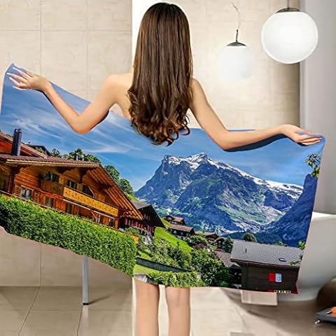 ZSSEZS Beach Towel Sand Free Beach Mat Blue House Landscape 70X150Cm Large Microfiber Beach Blanket Sand Free Water Absorption Bath Pool Beach Swim Towel Travel Holiday Beach Gift Cover