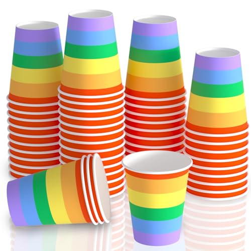 Denylo pro 50 Pcs Rainbow Paper Cup Pride Month Gay Bulk Gifts Pride Party Tableware Supplies Rainbow Accessories for LGBT Women Men
