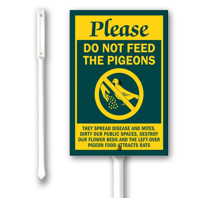 Geroclonup Funny Please Do Not Feed The Pigeons Yard Sign with Stakes 11.5x15cm, Sturdy Aluminum Yard Signs Rust Free, Outdoor Lawn Yard Sign, Caution Metal Signs, Easy to Install