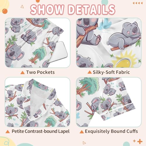 senya Branches Koala Satin Summer Pajama Sets Silk Short Sleeve Button Down Sleepwear3