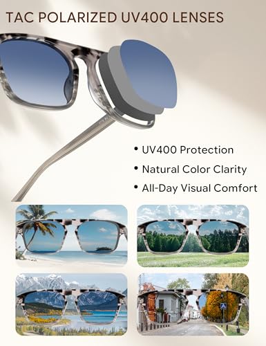 Image of BIRCEN Mens Acetate Polarized Sunglasses: Retro Square Sun Glasses UV400 Protection Anti-Glare Shades for Driving Travel