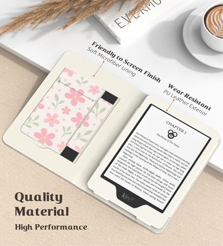 Image of MoKo Case Fits All-New 6 inch E-Reader(11th Gen, 2024 /2022)(10 /8th Gen,2019 /2016),Ultra Lightweight PU Shell Cover with Auto Wake /Sleep for Ebook 2024,Not for Kobo Aura 2 /Remarkable, Flower & Leaves