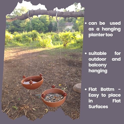 Image of Potter's Magic Hanging Bird Feeder and Water Bowl for Outdoor Garden | Dual Purpose Bird Food & Water Dish | Eco-Friendly Hanging Bird Feeding Station for Balcony, Patio & Backyard (Pack of 2)