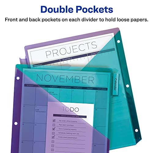 Avery Plastic 8-Tab Two-Tone Binder Dividers With Two Pockets, Insertable Bright Color Big Tabs, 1 Set (11989) #TOP6