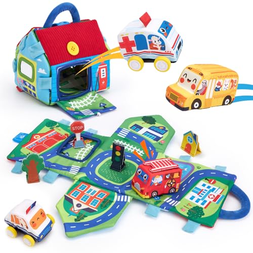 hahaland Baby Toys for 1 Year Old Boy Gifts - Soft Pull Back Cars, Sensory, Take-Along Cars Playset with Foldable Mat, 9 Month Old Baby Toys 6-12 Months Soft Toy Baby Gifts Christmas Stocking Stuffers - Image 10