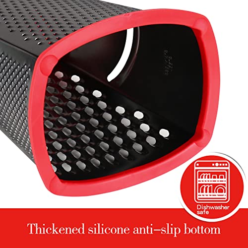 Ourokhome Box Grater With Container - 4 In 1 Stainless Steel Manual Kitchen Veggie Shredder Slicer Zester For Parmesan Cheese, Vegetable, Ginger, Coconut, Potato (Red And Black) #TOP4