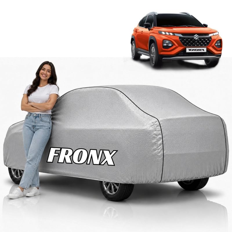 Image of Mind-Blowing 2026 100% Waterproof Fronx Car Cover | Polyester Car Body Cover for Rain & Sun | UV Protection, Dustproof, Scratch Resistant, Windproof, Heat Resistant, Custom Fit (Silver)