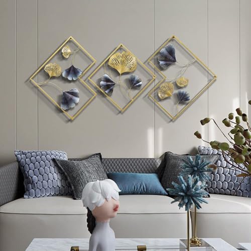 Metall Ginkgo Wandkunst 3 Stück Dekorative Wanddekoration für Wohnzimmer Schlafzimmer Elegante Wohndeko