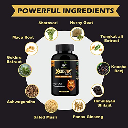 Floral Nutrition X-FireM Himalayan Shilajit, Ashwagandha, Safed Musli, Gokshura, Shatavari & Ginseng - 60 Tablets - Image 4
