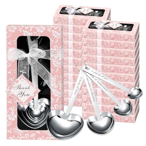 Qonmpcvu 50 Packs Heart Shaped Measuring Spoons, Wedding Favors For Guests, Baby Shower Favors For Guests Bridal Shower Party Or Wedding Favors Decorations With Individual Gift Boxes (PINK)  