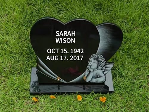Upright Headstones Decorate Granite Headstone for Baby headstones for Black Grave,Memorial Stones for Loved Ones Outside Heart - Shaped Memorial Tombstone with Angel Engraving