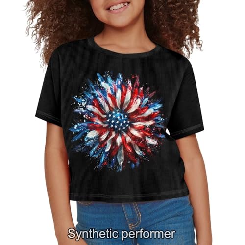 Image of 4th of July Shirt for Girls 7-8 Years US Flag Crop Tops Kids Outfit Independent Day Graphic Tee-
