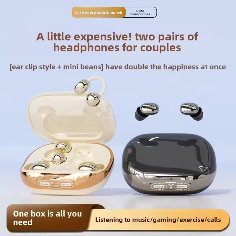 Sleep Earbuds Wireless Bluetooth 6.0, 2-in-1 Dual Earbuds Set, in-Ear & Clip-On, 10mm Driver, 32H Battery, IPX5, LED Display for Side Sleepers Couples-Black