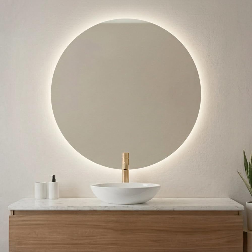Inbagno Specchio Bagno Tondo LED 80 cm Retroilluminato – Diametro Grande 80 cm Luce Naturale 4500K – Specchiera Circolare Design Moderno IP67 Alta Luminosità