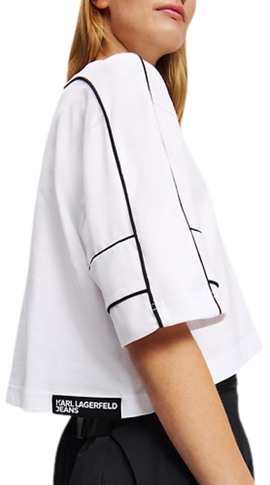 Karl Lagerfeld Jeans Damen Relaxed Cropped Piping T-Shirt