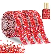 FULZTEY 4 Rolls Rhinestone Ribbon Roll,Red AB Crystal Rhinestone Ribbon for DIY Crafts,1 CM Wide ...