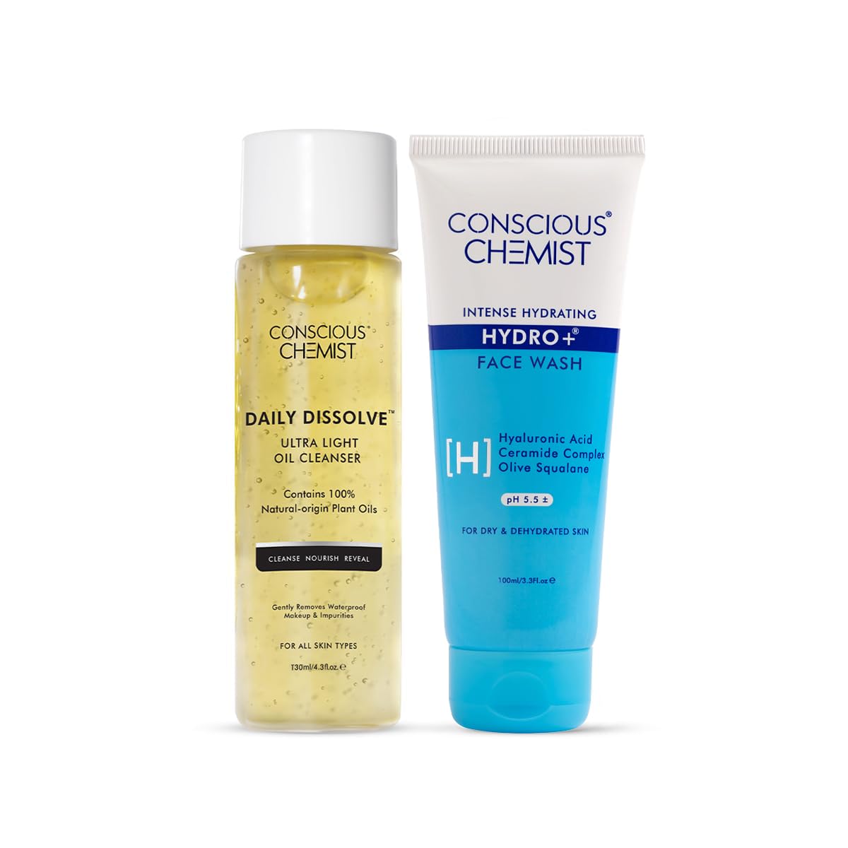 Conscious Chemist® Energizing Double Cleansing Kit | 230ml | Oil Cleanser for Face, Face Wash for Dry Skin for Women & Men, Cleanser with Natural Oils, Treats Dull & Dehydrated Skin (Pack of 2)