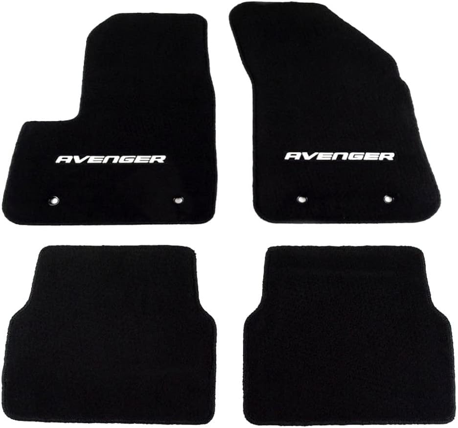 Mopar 82213151AB Black Nylon Carpet Floor Mat (Front and Rear Seat Mats, Avenger Logo), 4 Pack
