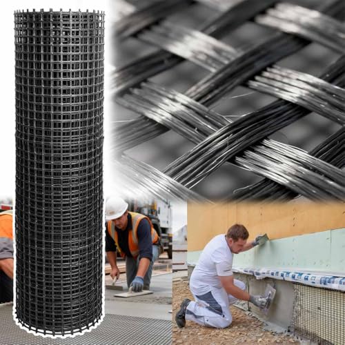 Universal Retaining Wall Geogrid Roll Fiberglass Geogrid Gravel Driveway Stabilization Geo Grid 50KN Tensile Strength for Retaining Walls Slope Reinforcement Pavement Crack (3FT x 133FT)