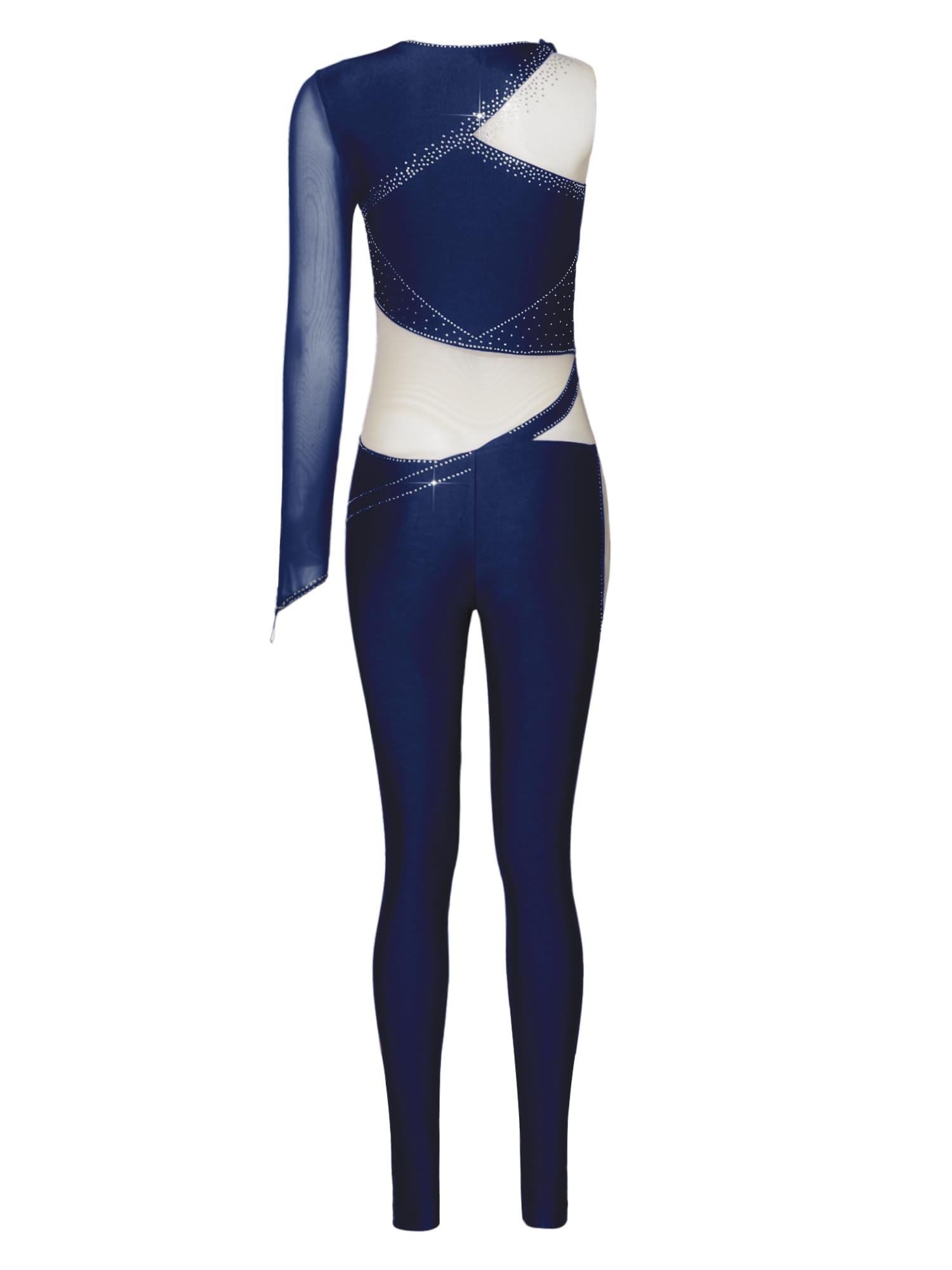 Donna Unitard Di Ginnastica Ritmica Corpo Intero Tuta Ginnastica Body Un Pezzo Spalle Asimmetriche Tuta Blu Pattinaggio Latino