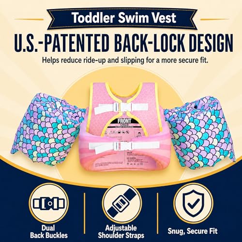 Image of Dark Lightning Toddler Swim Vest for Kids Ages 2-7, Kids Pool Floaties with Arm Wings, USCG Approved Life Jacket for Boys Girls, 33-55 lbs