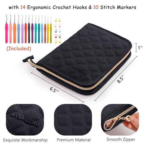 Image of MYBAGZING Crochet Hook Set with Storage Case - 14 Ergonomic Crochet Hooks(2mm(B)-10mm(N), 10 Stitch Markers, Crochet Organizer for Crochet Needles, Accessories, and Supplies